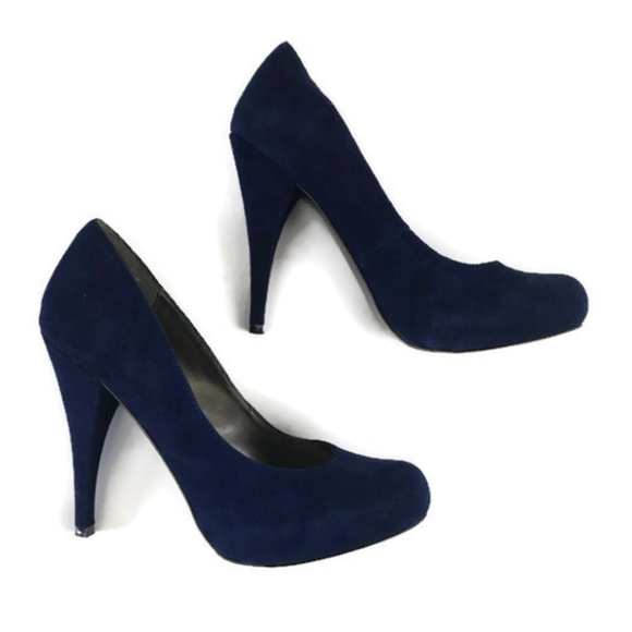 blue suede stiletto heels